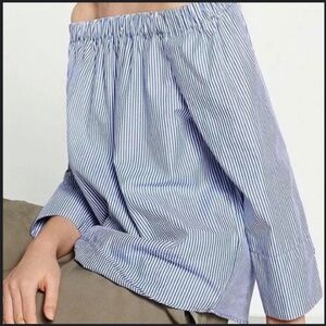 Zara Blue and White Stripe Off Shoulder Blouse Women’s S